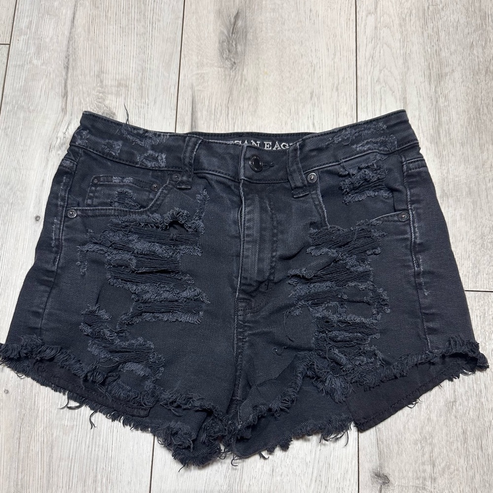 American Eagle Outfitters Vintage Hi-Rise Black Ripped Jean Shorts